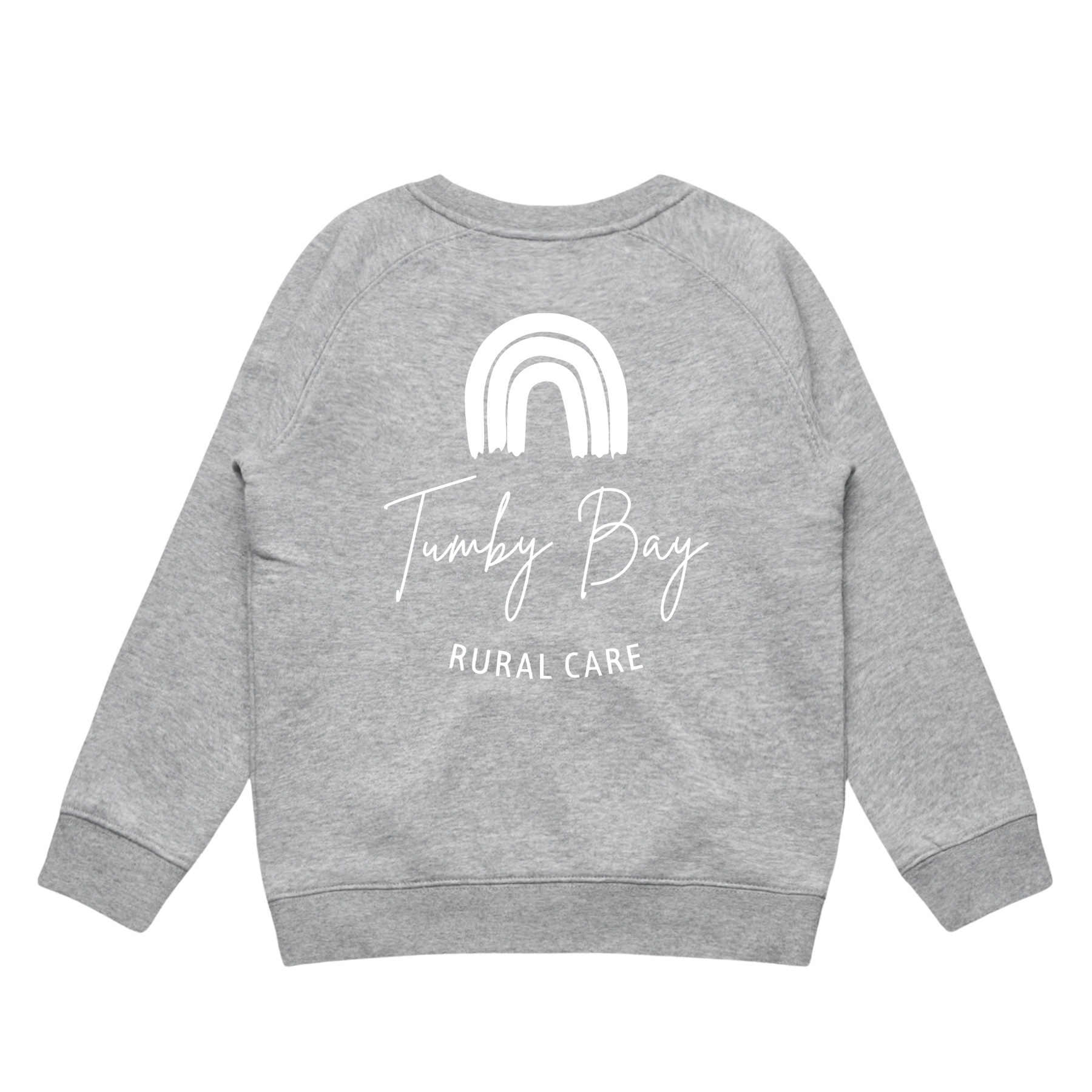 Tumby Bay Rural Care Crew Neck Grey Jumper Logo Print Front and Back 3030