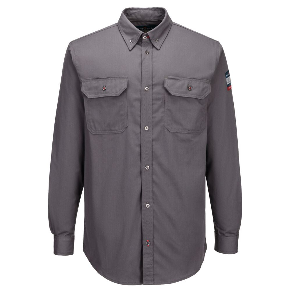 Portwest Flame Resistant Work Shirt &amp; Work Jeans Set – Grey & Dark Blue PWSET016