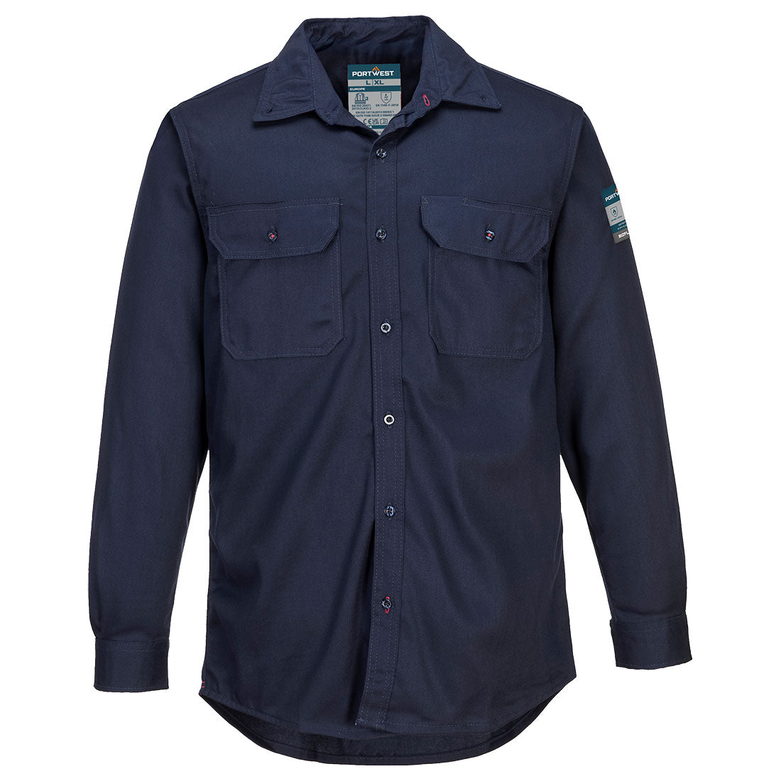 Portwest Flame Resistant Work Shirt &amp; Work Jeans Set – Grey & Dark Blue PWSET016