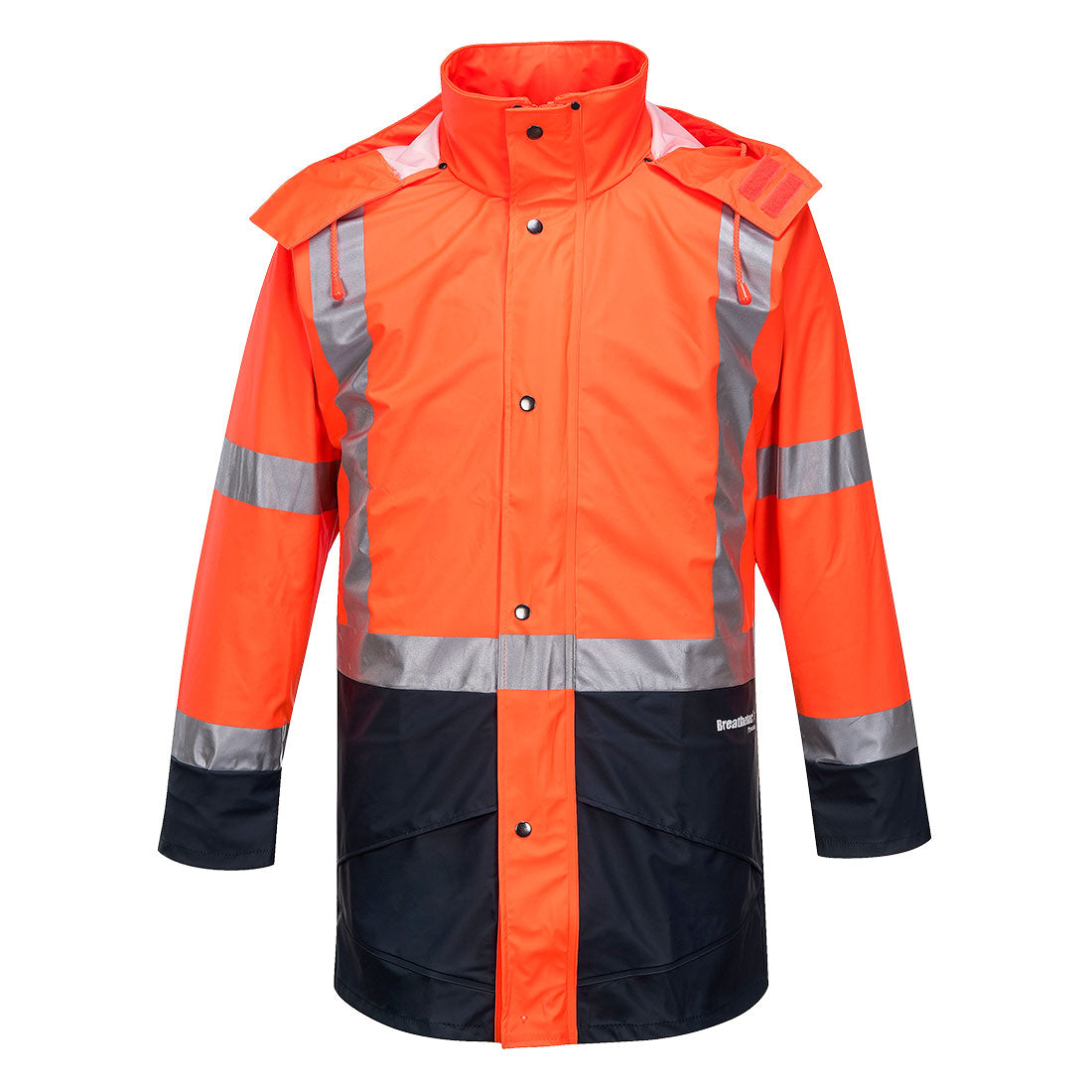Portwest Hi-Vis Orange/Navy Waterproof Rain Jacket & Pants Set PWSET011
