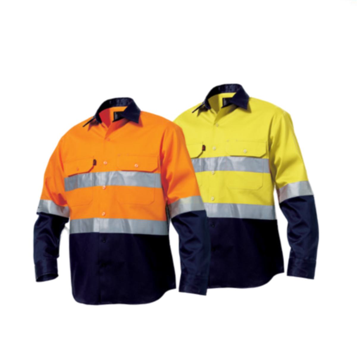 KingGee Mens Closed Front Hi-Vis Drill Shirt Long Sleeve Work Safety K54325-Collins Clothing Co