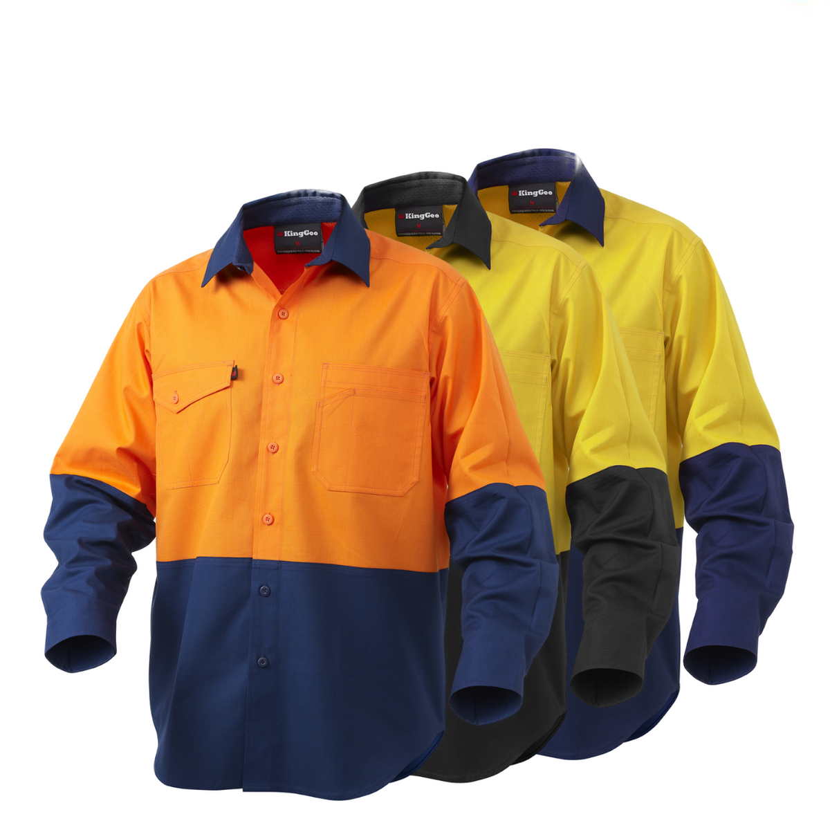 KingGee Mens Workcool 2 Hi-Vis Shirt Long Sleeve Button Up Work Workwear K54870-Collins Clothing Co