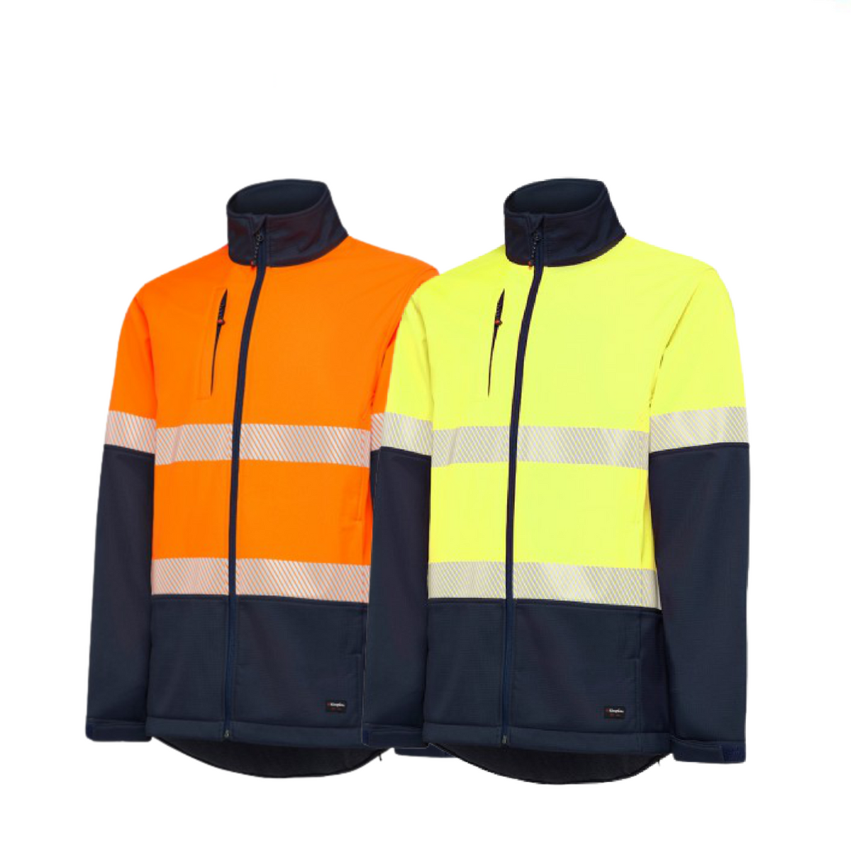 KingGee Mens Hi Vis Softshell Jacket 3 Layer Warm Fleece Comfort Work K05002-Collins Clothing Co