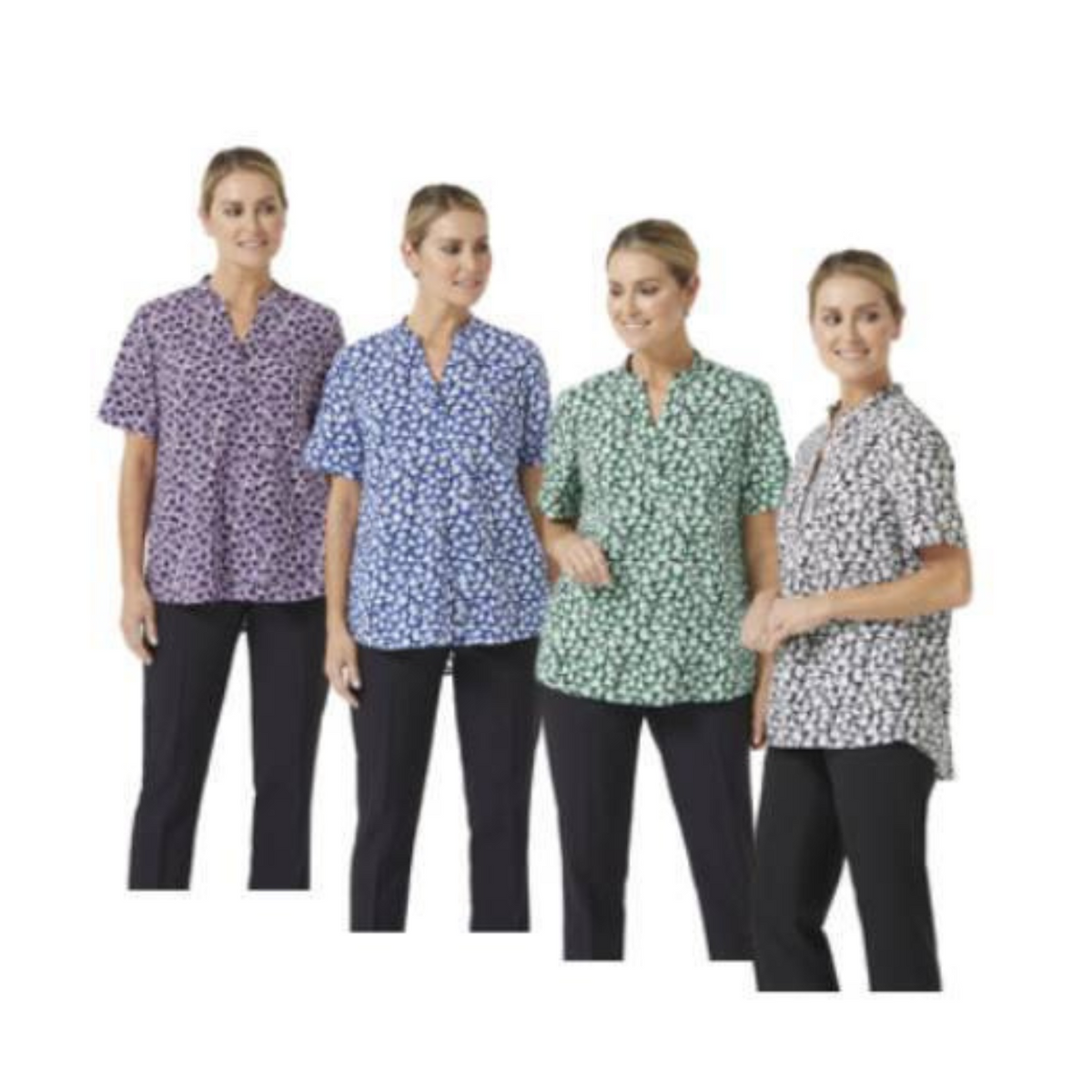 NNT Womens Petal Print Short Sleeve Tunic Mandarin Collar Neckline CATUHU-Collins Clothing Co