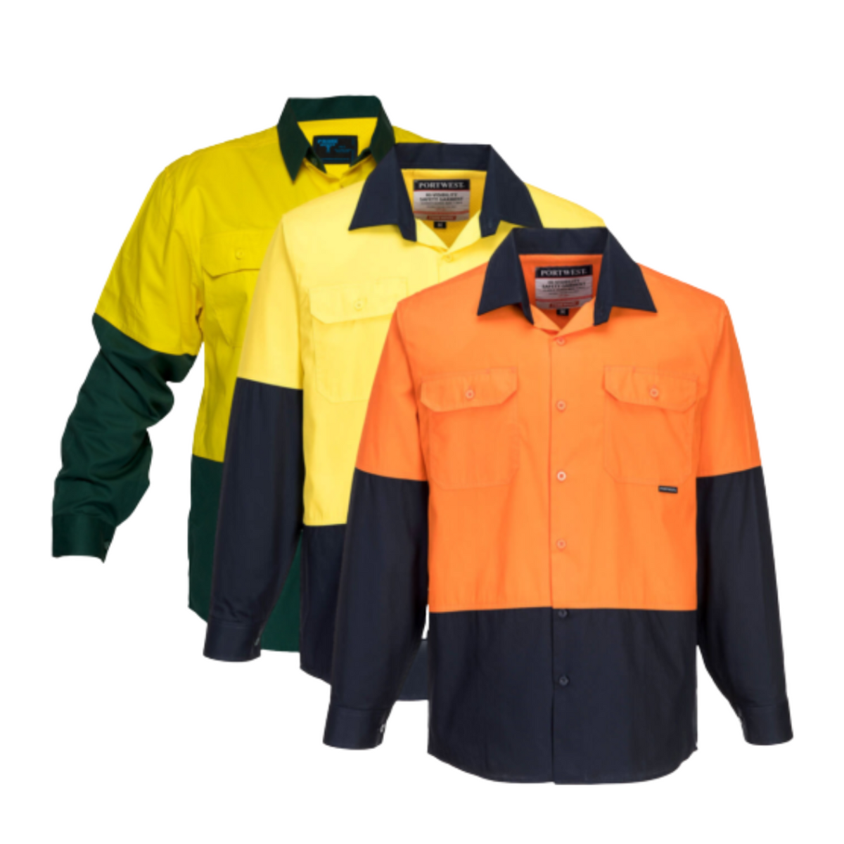 Portwest Mens Prime Mover Hi-Vis Lightweight Long Sleeve Shirt Cotton Work MS801-Collins Clothing Co