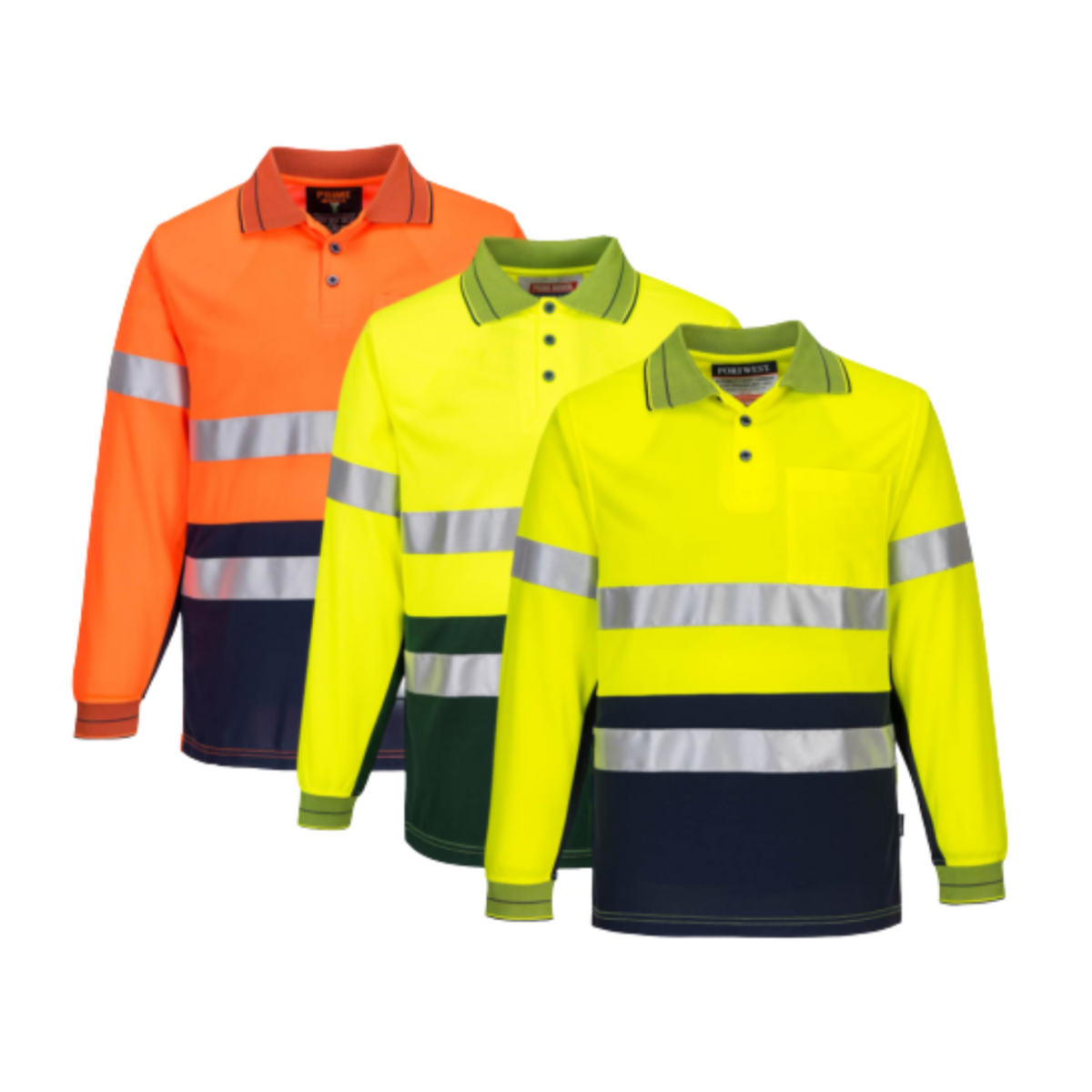 Portwest Mens Prime Mover Long Sleeve Micro Mesh Polo Taped Work Hi-Vis MP513-Collins Clothing Co