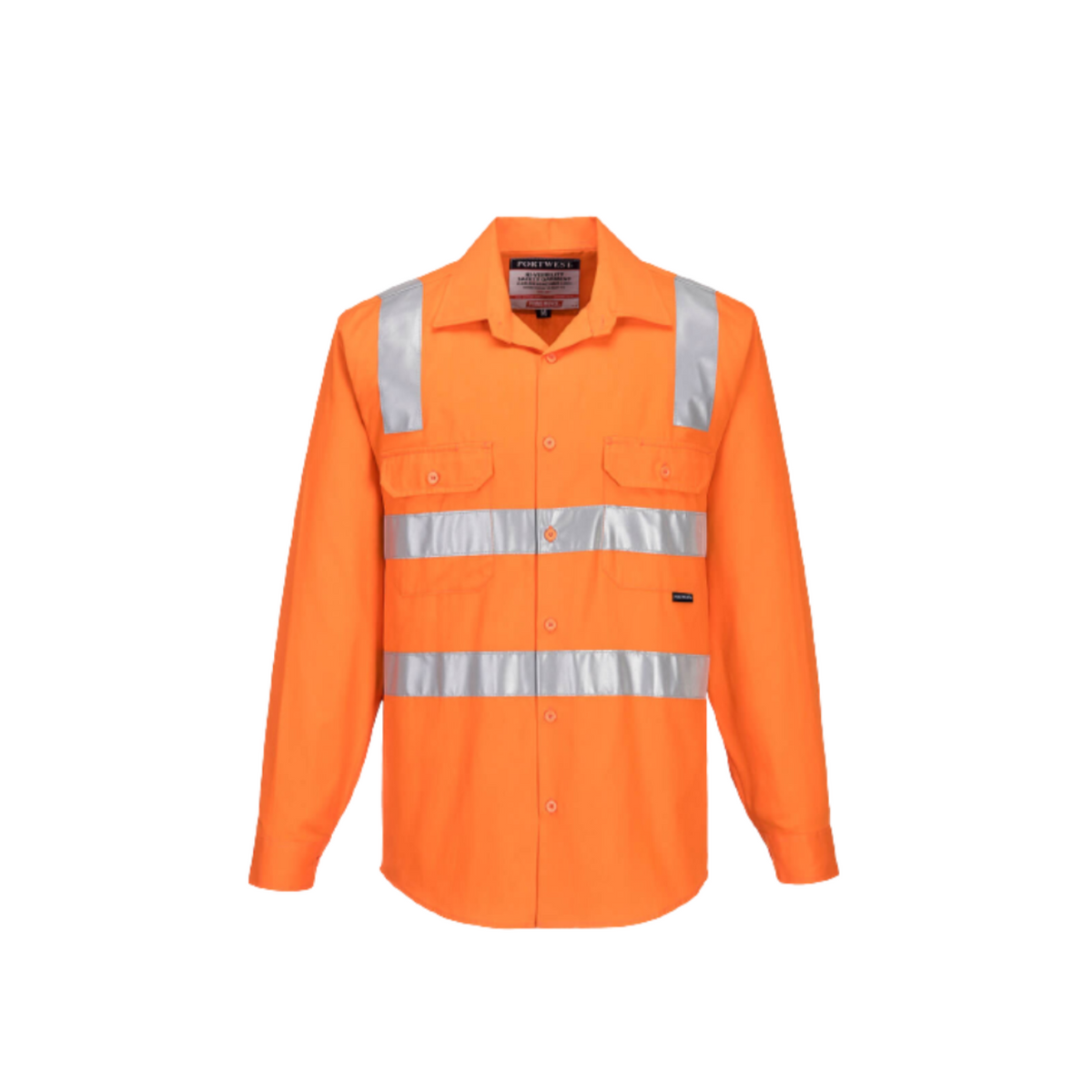 Portwest Hi-Vis Regular Weight Long Sleeve Shirt with Tape over Shoulder MS191-Collins Clothing Co