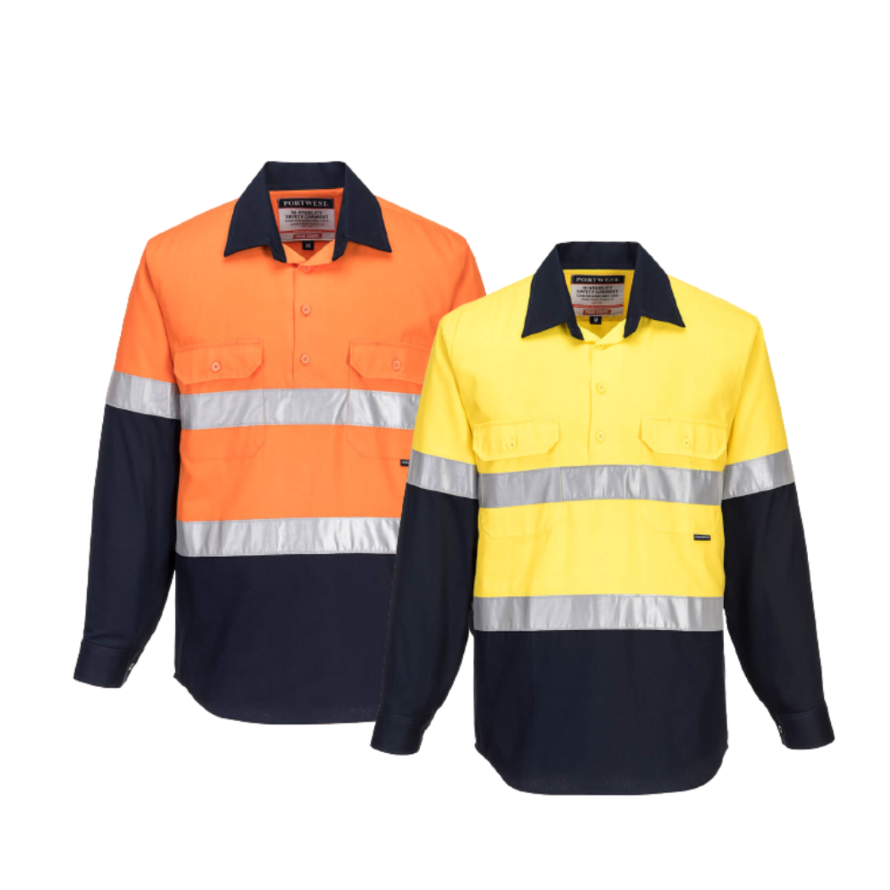 Portwest Hi-Vis Two Tone Regular Weight Long Sleeve Closed Front Shirt Tape MC10-Collins Clothing Co