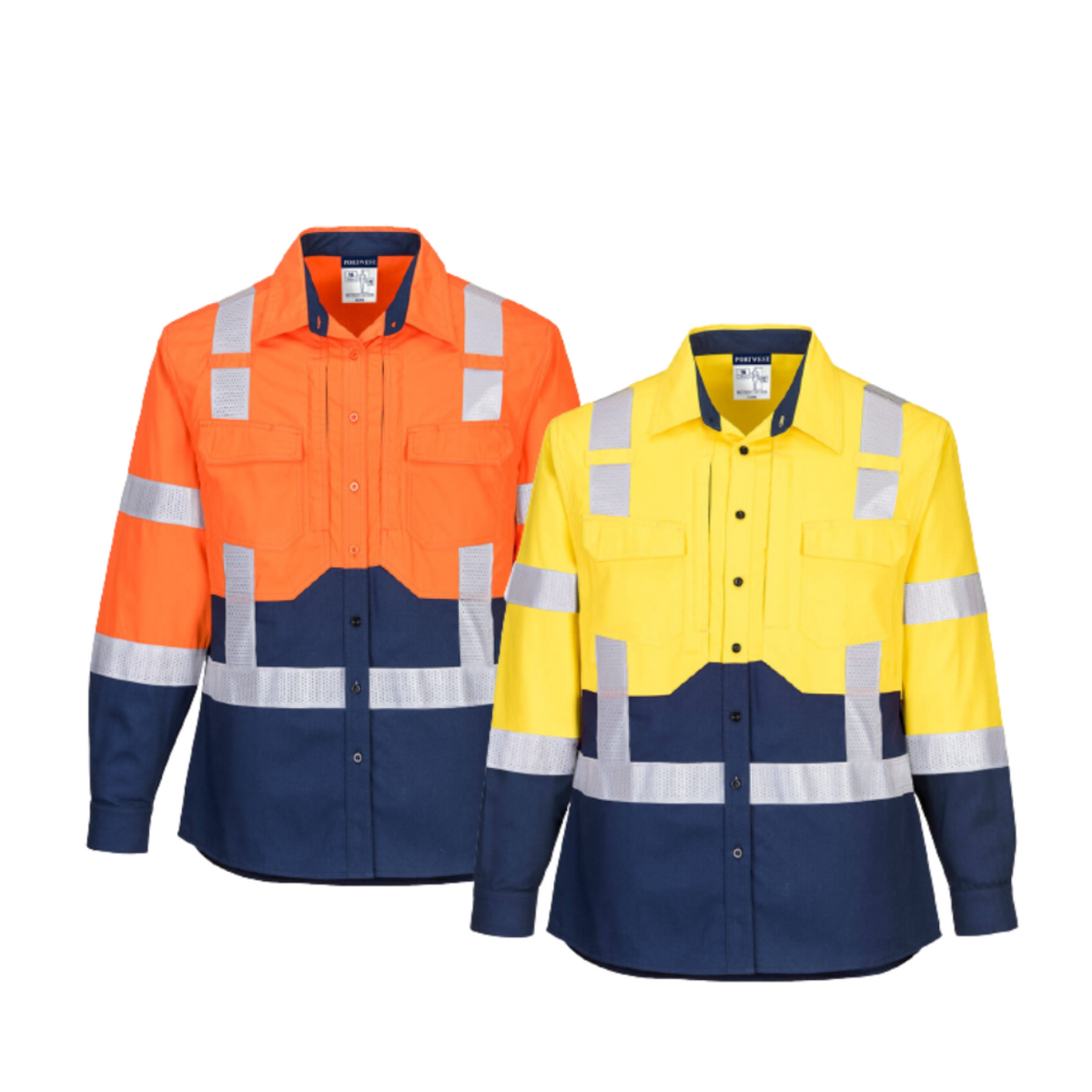 Portwest Ladies Hi-Vis Stretch Long Sleeve Shirt 2 Tone Reflective Safety LS502-Collins Clothing Co