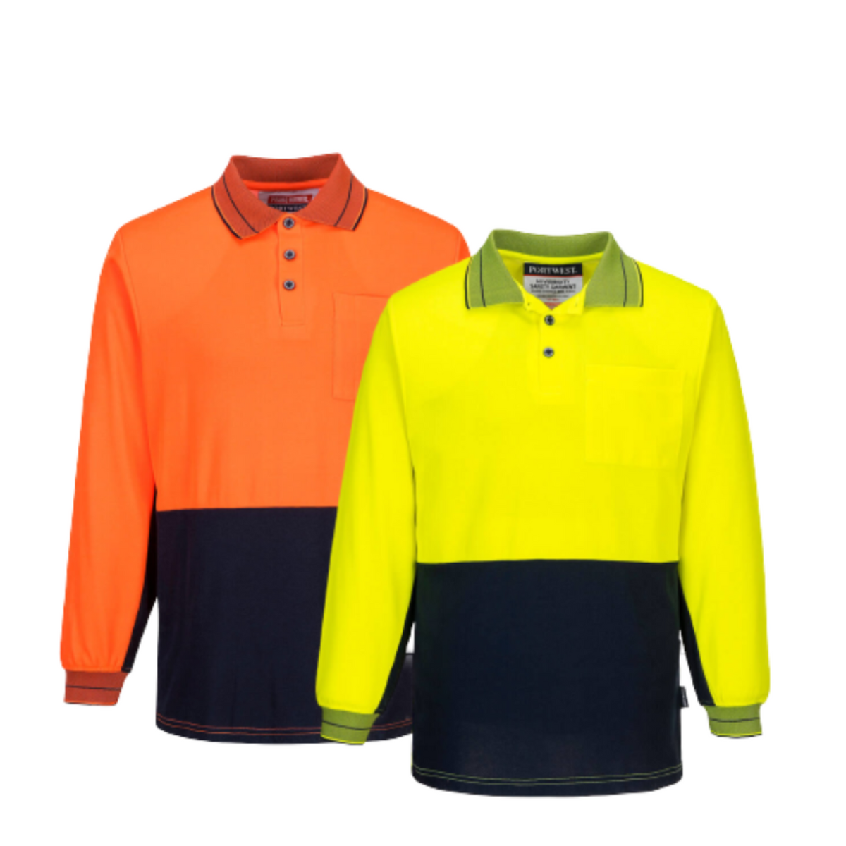 Portwest Mens Hi-Vis Prime Mover Cotton Long Sleeve Work Polo Shirt 2 Tone MP213-Collins Clothing Co