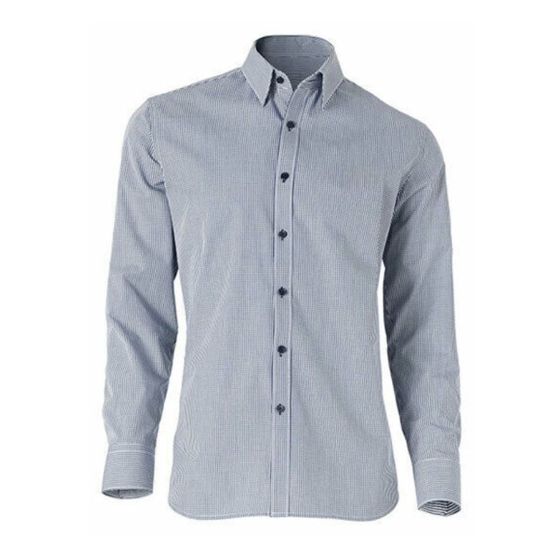 NNT Men Formal Gingham Long Cotton Blend Check Shirt Business Classic Fit CATDR4-Collins Clothing Co