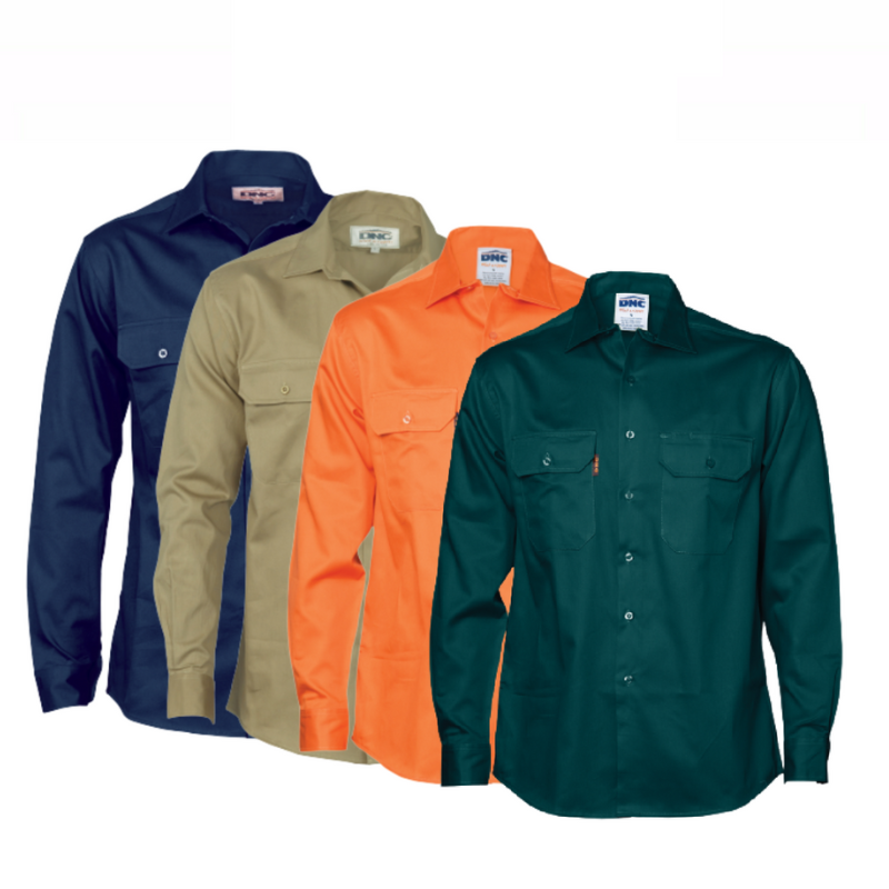 DNC Workwear Close Front Cotton Drill Long Sleeve Shirt Comfortable Work 3204-Collins Clothing Co