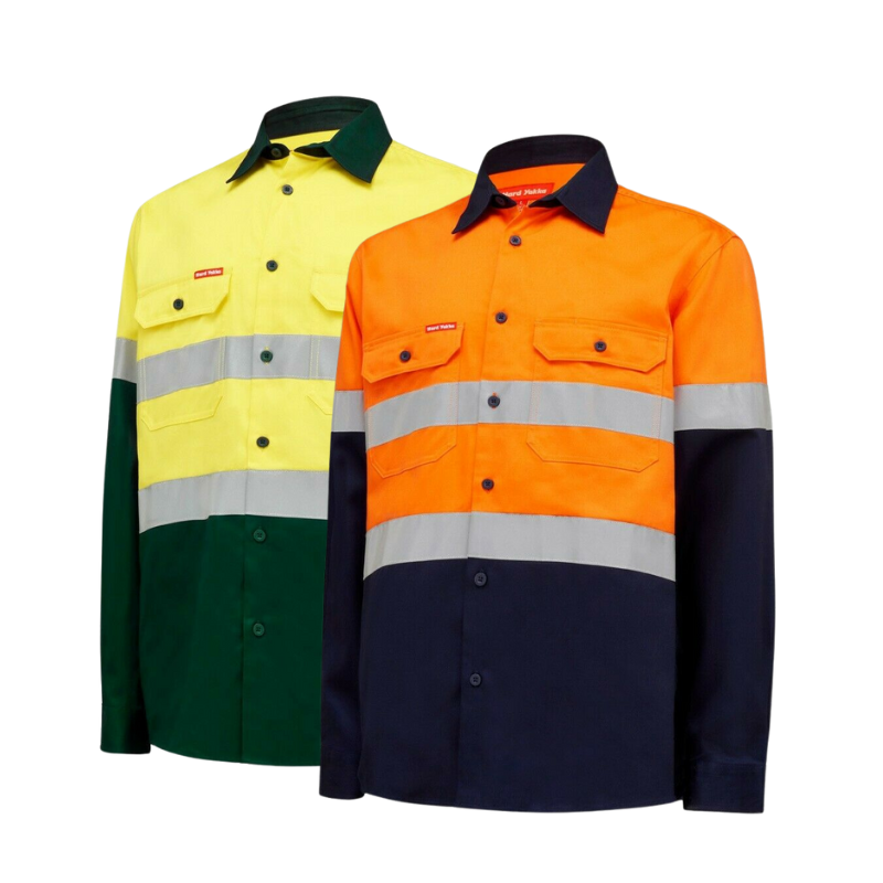 Hard Yakka Core Hi-Vis Safety Cotton Drill Pocket Taped Work Shirt Y04610-Collins Clothing Co