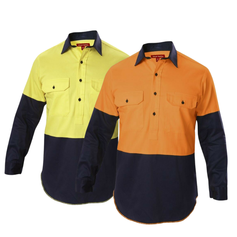 Hard Yakka Shirt Hi-Vis Closed Gusset Long Sleeve Work Safety Cotton Y07984-Collins Clothing Co