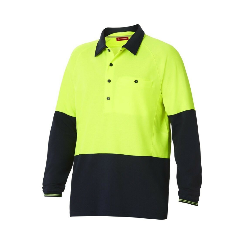 Hard Yakka Koolgear Hi-Vis Summer Long Sleeve Vent Polo Shirt Work Y11389-Collins Clothing Co
