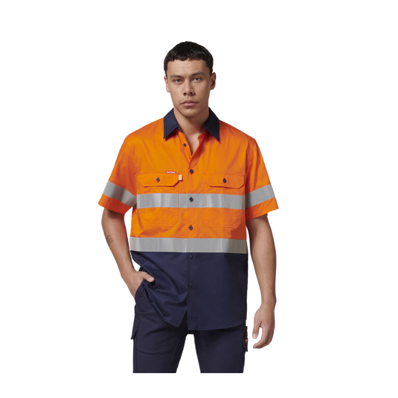 Hard Yakka Mens Short Sleeve HI Vis Reflective 2 Tone Taped Vented Shirt Y07754-Collins Clothing Co