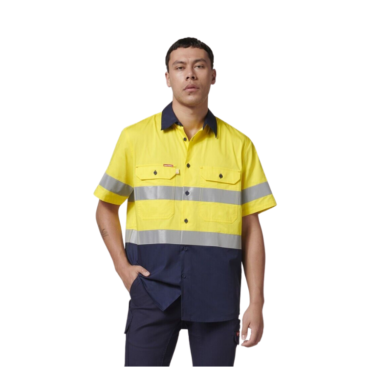 Hard Yakka Mens Short Sleeve HI Vis Reflective 2 Tone Taped Vented Shirt Y07754-Collins Clothing Co