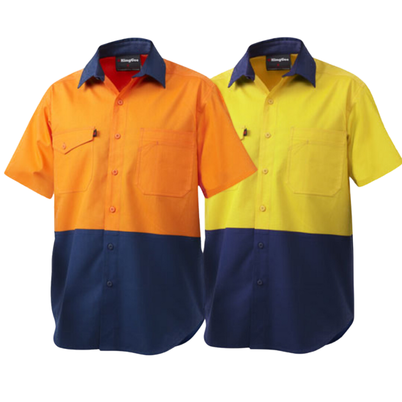 KingGee Mens Workcool 2 Hi-Vis Shirt Short Sleeve Summer Button Work K54875-Collins Clothing Co