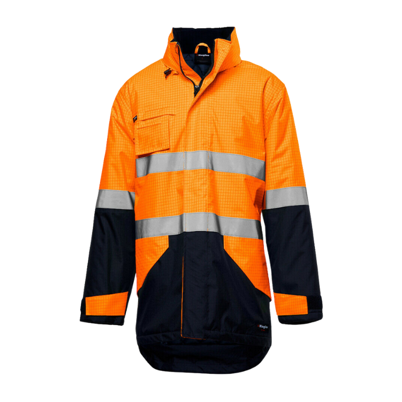 KingGee Anti Static Jacket Work Waterproof Hi-Vis Taped Hood Safety K55035-Collins Clothing Co