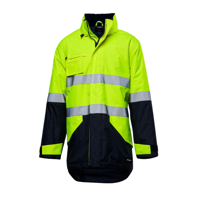 KingGee Anti Static Jacket Work Waterproof Hi-Vis Taped Hood Safety K55035-Collins Clothing Co