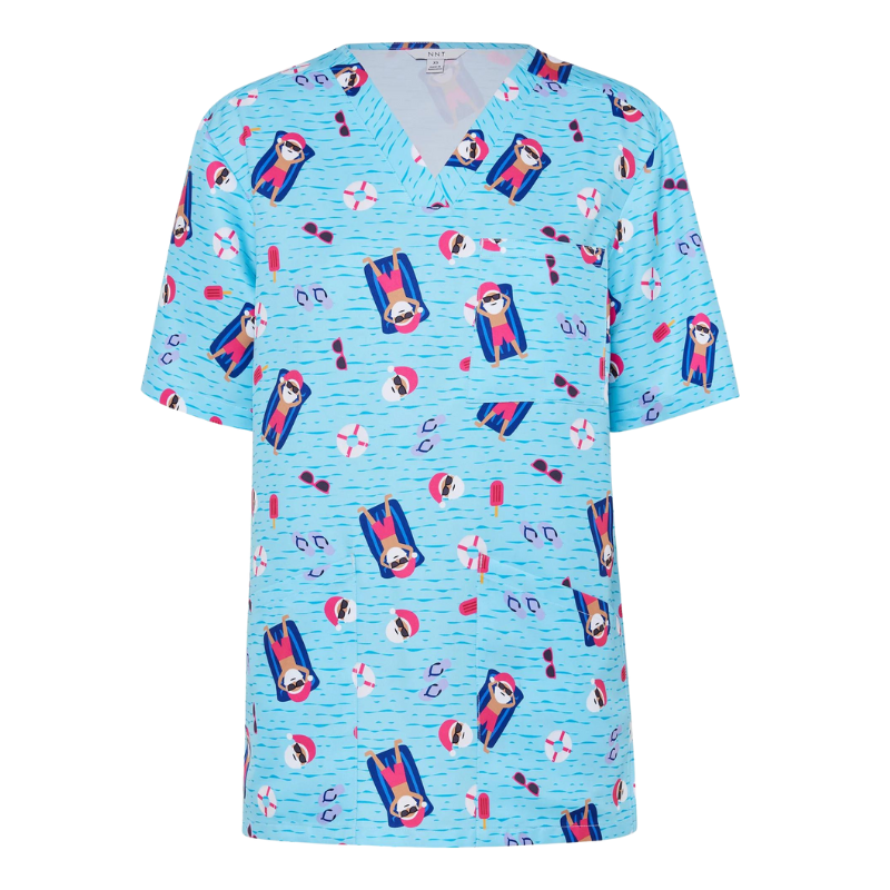 NNT Unisex Festive Santa Pool Party Scrub Digital Print V-neckline Top CATRGK-Collins Clothing Co