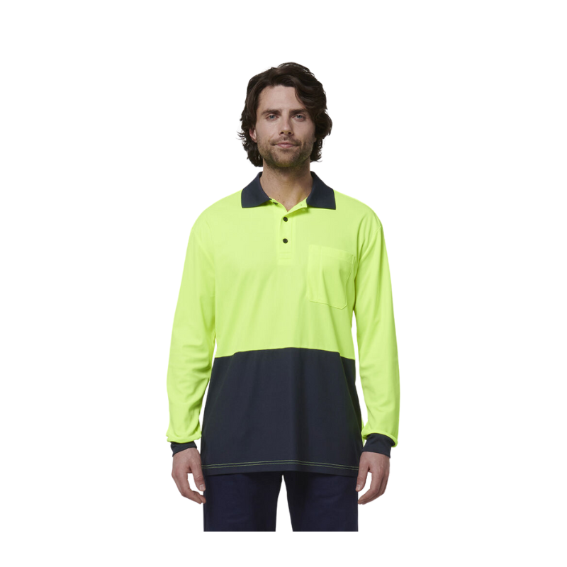 Hard Yakka Mens Safety Work Long Sleeve HI VIS Polo Y19617-Collins Clothing Co