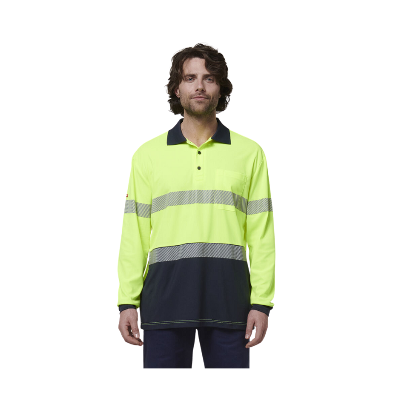 Hard Yakka Mens Safety Work Long Sleeve HI VIS Taped Polo Y19619-Collins Clothing Co