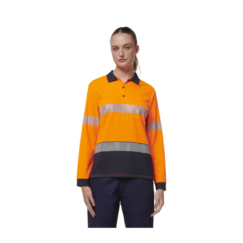 Hard Yakka Safety Work Womens Long Sleeve HI VIS Taped Polo Y08604-Collins Clothing Co