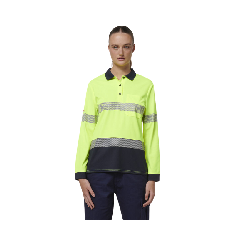 Hard Yakka Safety Work Womens Long Sleeve HI VIS Taped Polo Y08604-Collins Clothing Co