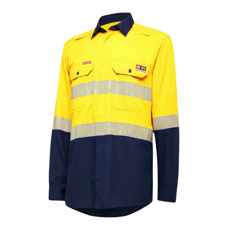 Mens Hard Yakka Fire Resistant ShieldTec Lenzing Hi-Vis Safety Work Shirt Y04370-Collins Clothing Co