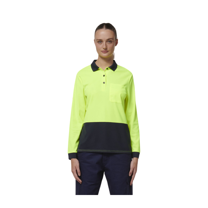 Hard Yakka Womens Safety Work Long Sleeve HI VIS Polo Y08603-Collins Clothing Co