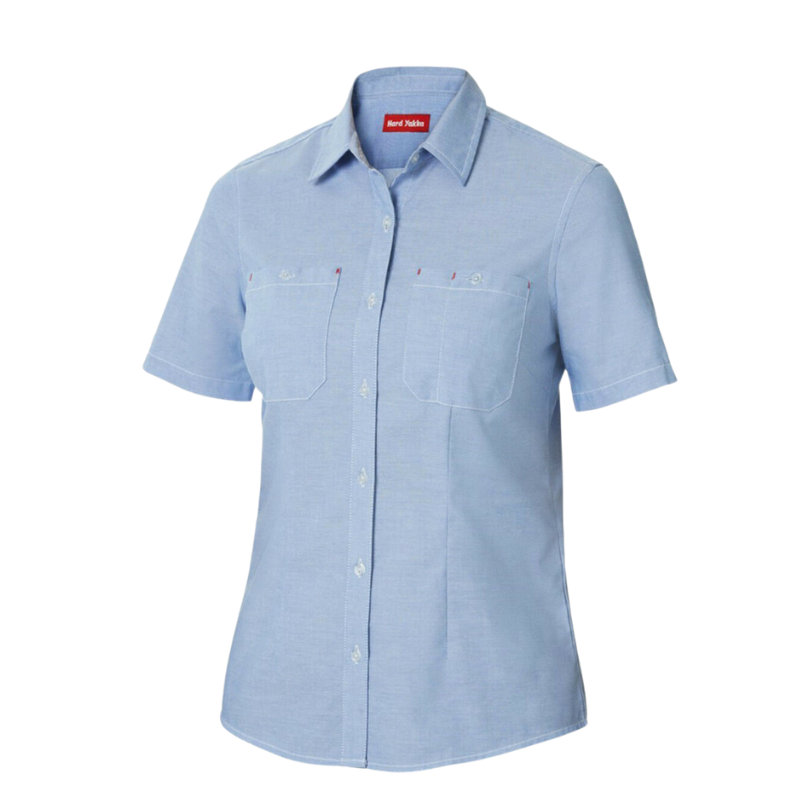 Womens Hard Yakka Foundations Short Sleeve Blue Chambray Shirt Corp Work Y08041-Collins Clothing Co