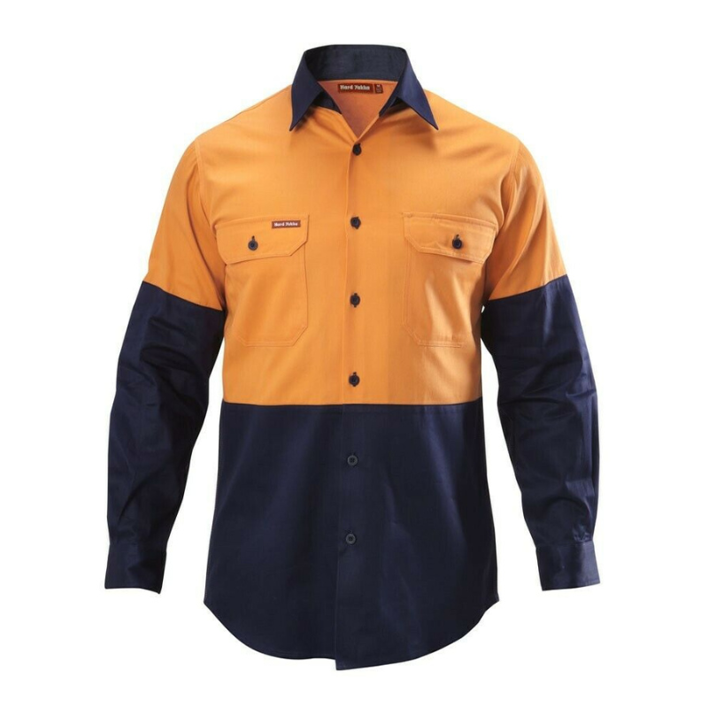Hard Yakka Shirt Hi-Vis 2 Tone Long Sleeve Drill Work Safety Cotton Y07982-Collins Clothing Co