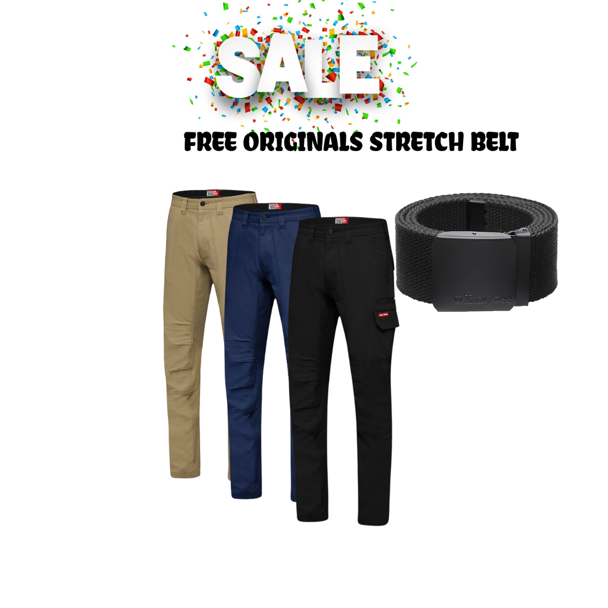 Mega Sale!! Hard Yakka Mens 3056 Stretch Canvas Cargo Pants Tough Slim Comfort Work Y02880 Free Belt