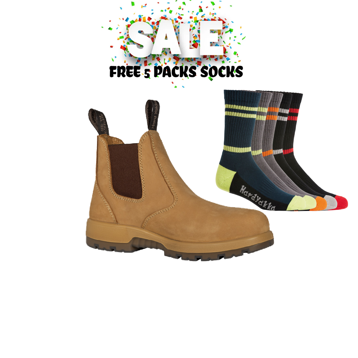 Mega Sale!! Hard Yakka Mens Outback Leather Pull on Steel Toe PR Safety Boot  Free 5 Packs Socks