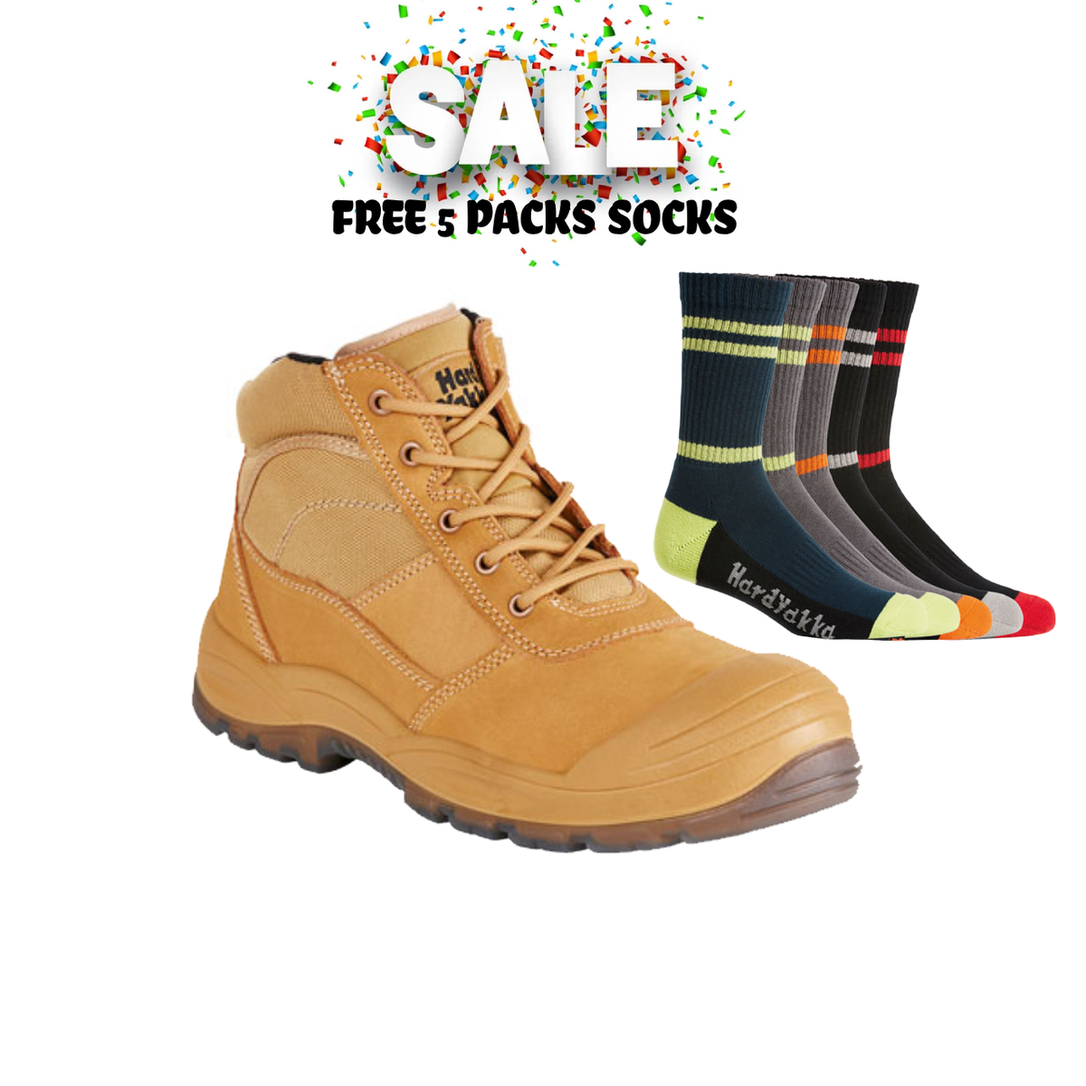 Mega Sale!! Hard Yakka Mens Utility Side Zip Safety Steel Cap Toe Work Boots Shoe Free 5 Packs Socks