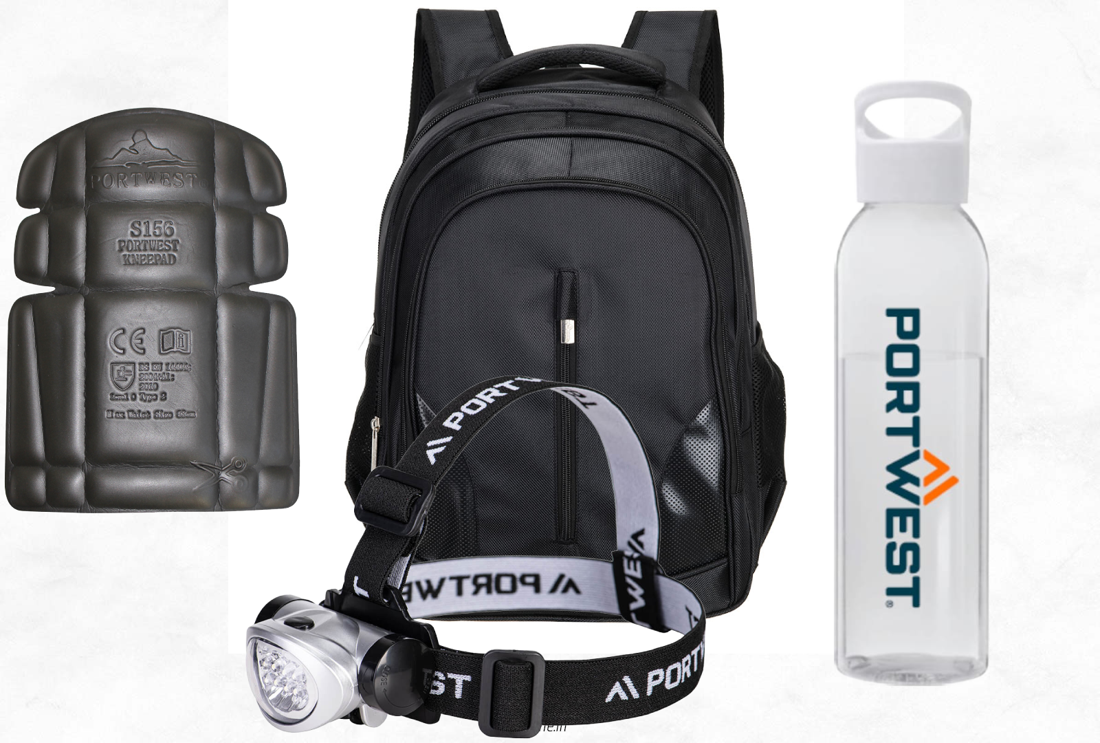 Portwest Worksite Essentials Kit – Backpack, Water Bottle, Headlamp & Kneepad PWSET002
