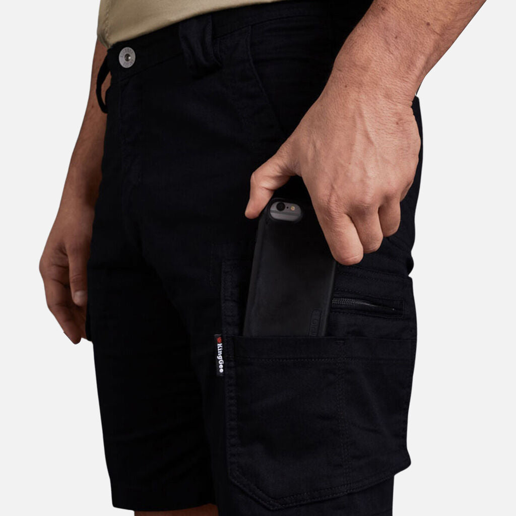KingGee Mens Tradie Summer Cargo Shorts Narrow Fit Comfy Cotton Workwear K17340