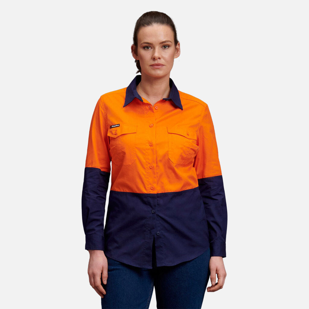KingGee WorkCool 2 Womens Hi Vis Spliced Shirt L/S Lightweight Cotton K44543