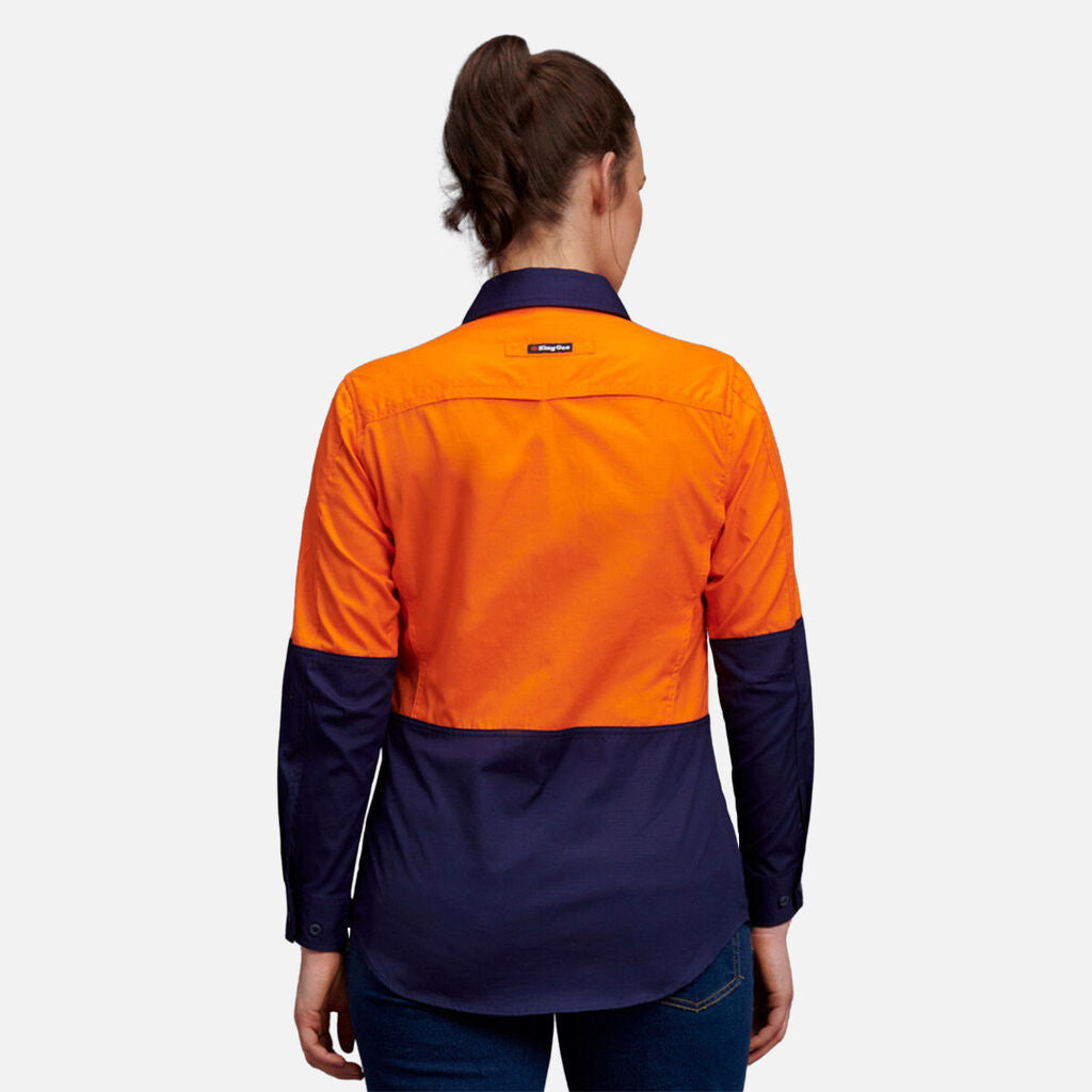 KingGee WorkCool 2 Womens Hi Vis Spliced Shirt L/S Lightweight Cotton K44543