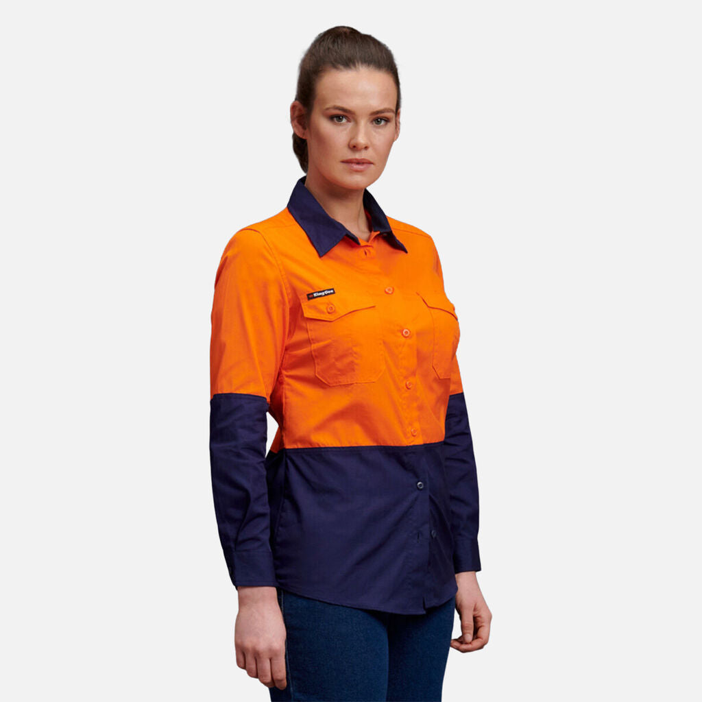 KingGee WorkCool 2 Womens Hi Vis Spliced Shirt L/S Lightweight Cotton K44543
