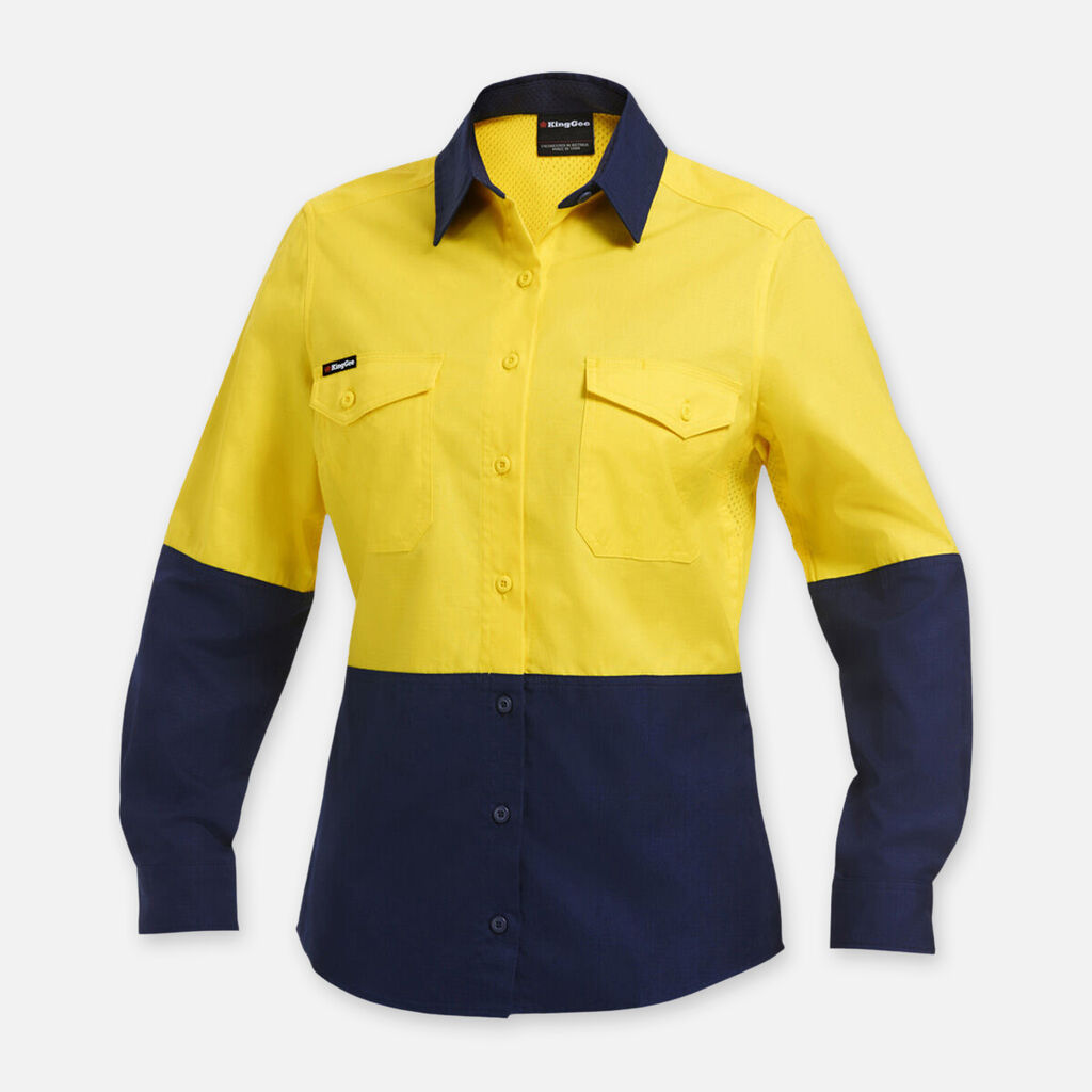 KingGee WorkCool 2 Womens Hi Vis Spliced Shirt L/S Lightweight Cotton K44543