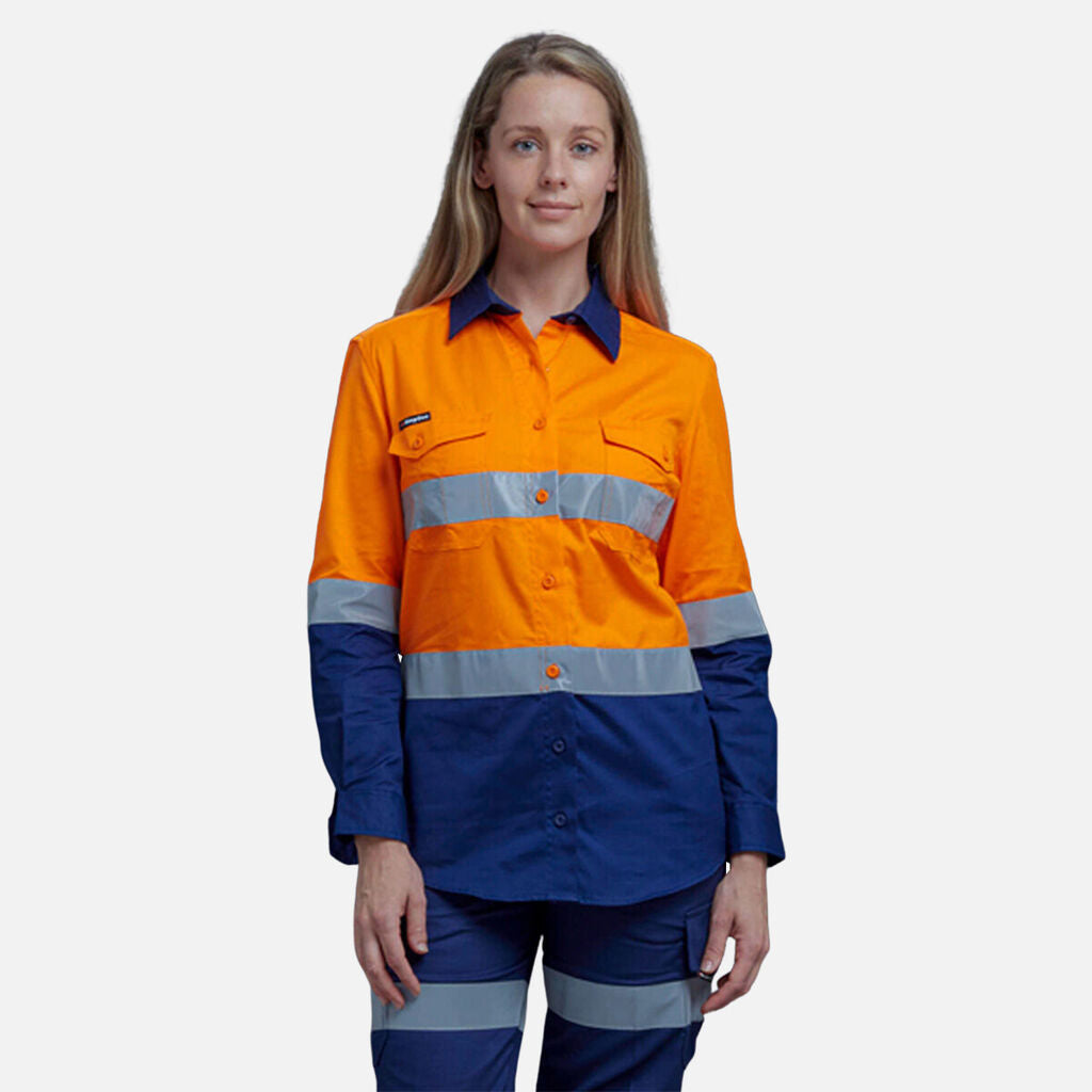 KingGee WorkCool 2 Womens Hi Vis Ref Spliced Shirt L/S Lightweight K44544