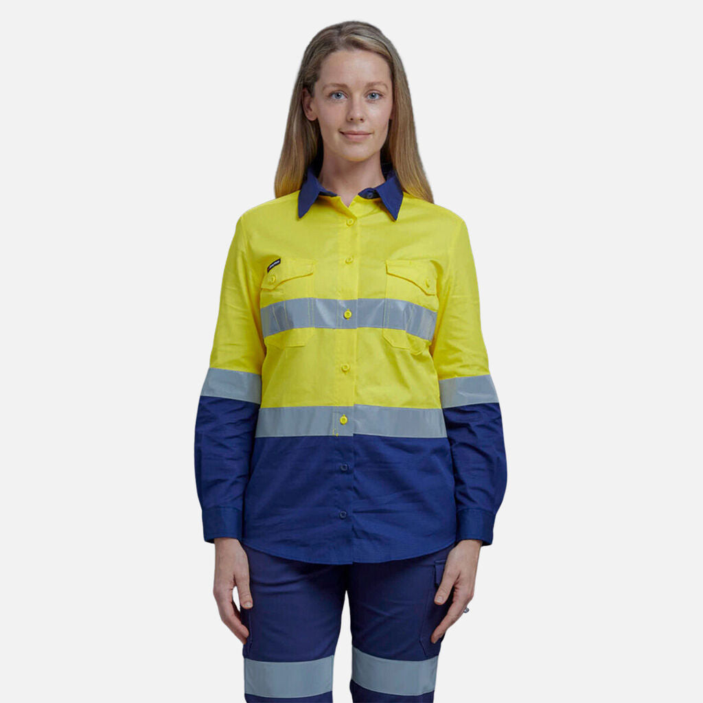 KingGee WorkCool 2 Womens Hi Vis Ref Spliced Shirt L/S Lightweight K44544