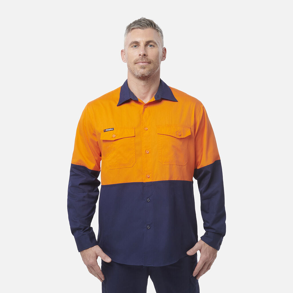 KingGee Mens Workcool 2 Hi-Vis Shirt Long Sleeve Button Up Work Workwear K54870