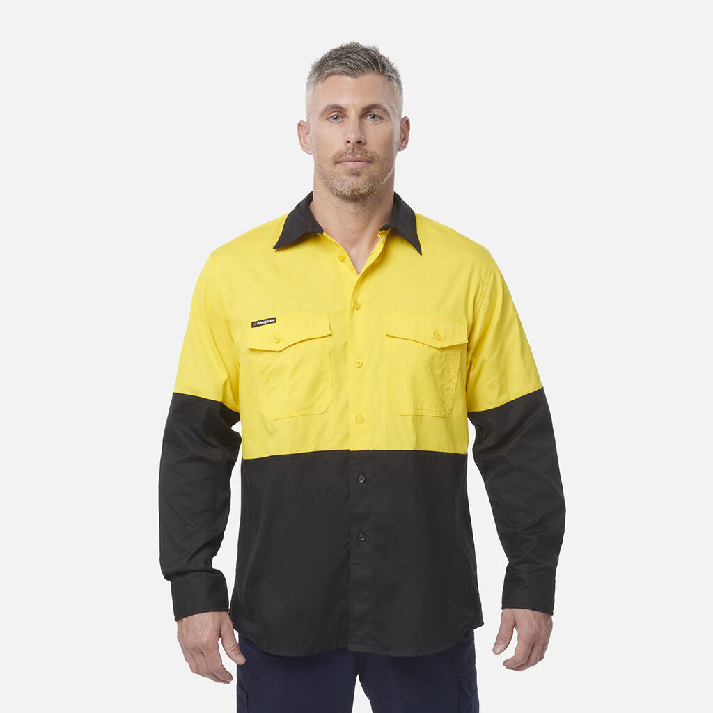 KingGee Mens Workcool 2 Hi-Vis Shirt Long Sleeve Button Up Work Workwear K54870