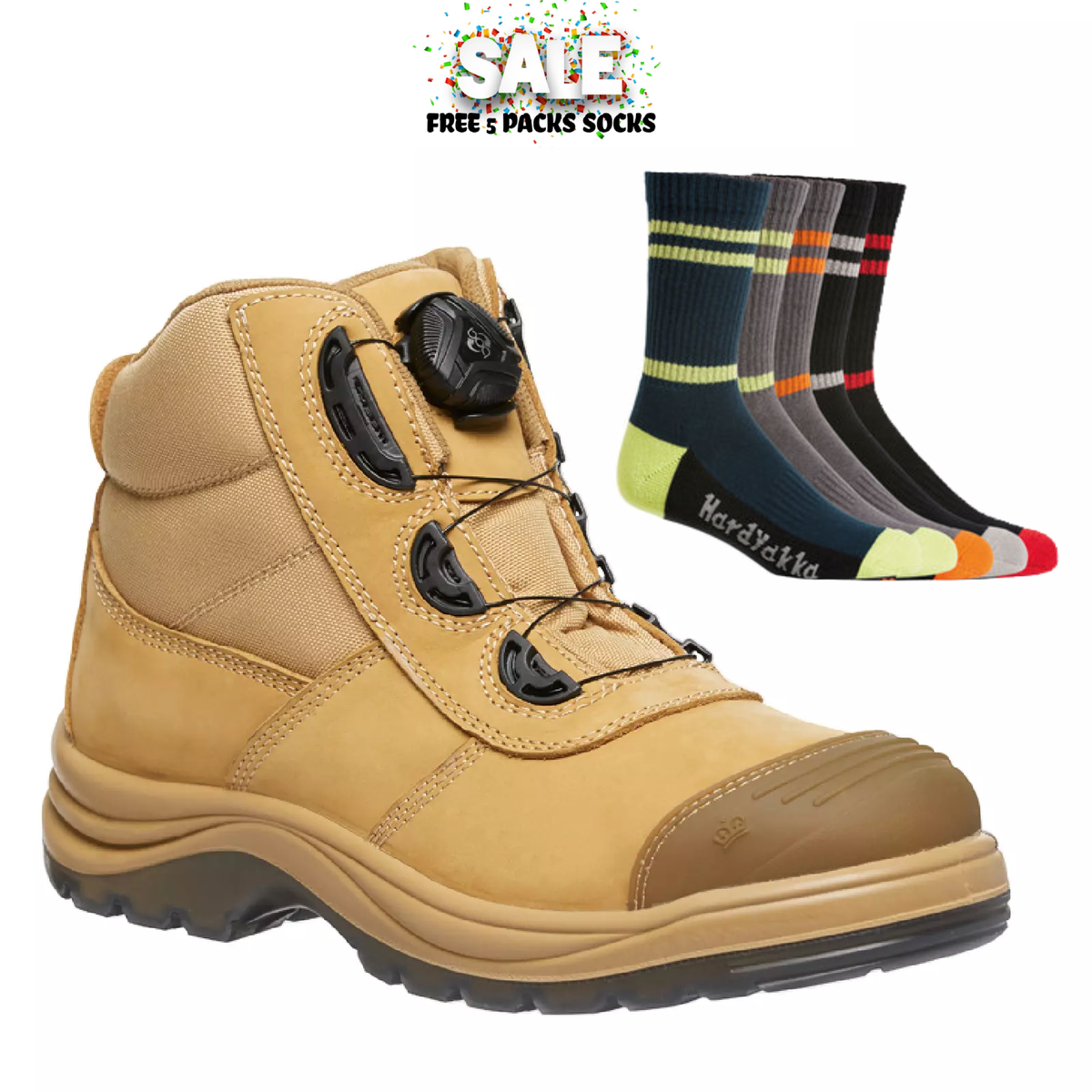 Mega Sale!! KingGee Mens Tradie Boa Work Safety Boots Slip Resistance Comfortable K27170 Free 5Pk Socks