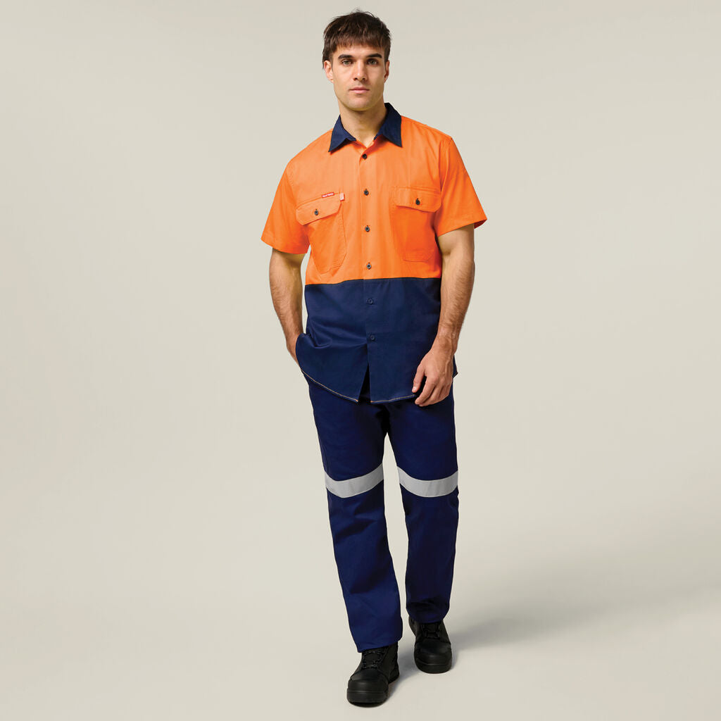 Hard Yakka Mens Lightweight Vented Shirt & Reflective Work Pants Uniform Set  Workwear HYSET001