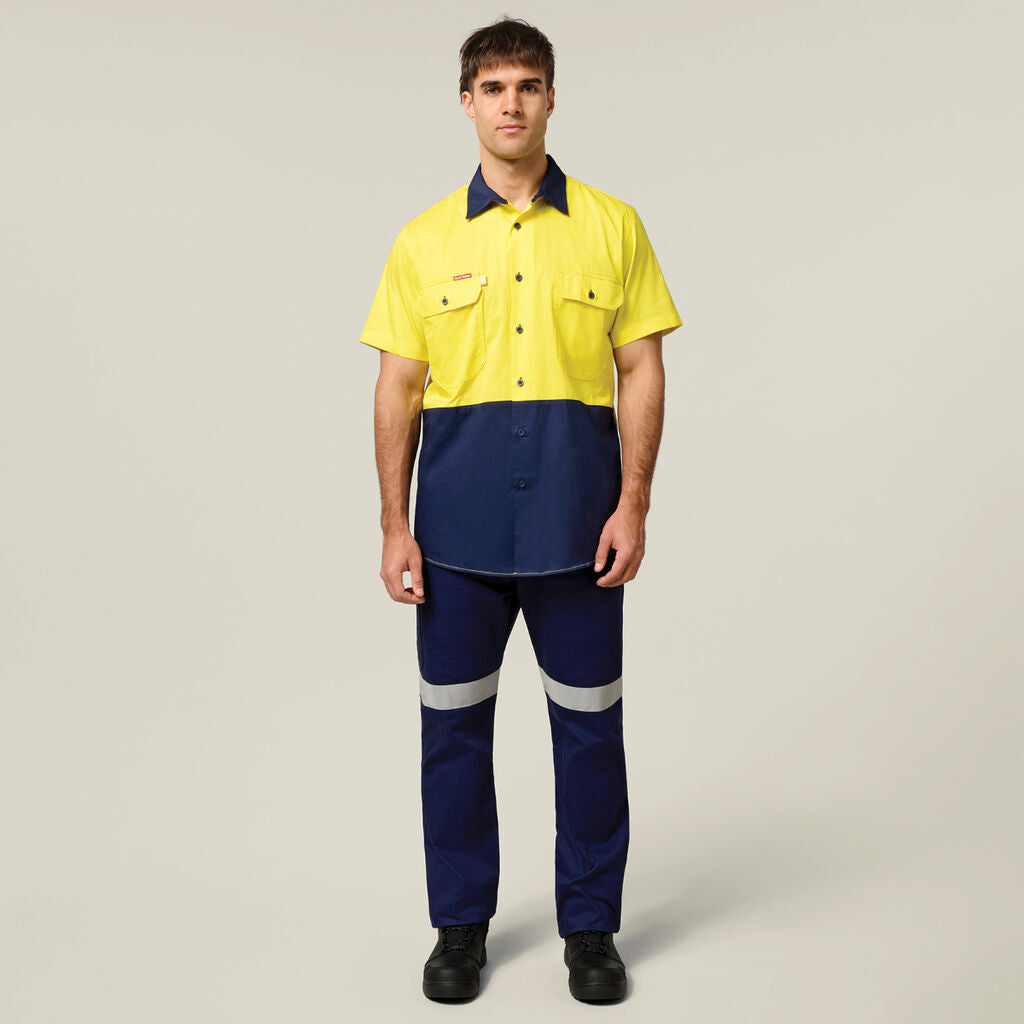 Hard Yakka Mens Lightweight Vented Shirt & Reflective Work Pants Uniform Set  Workwear HYSET001