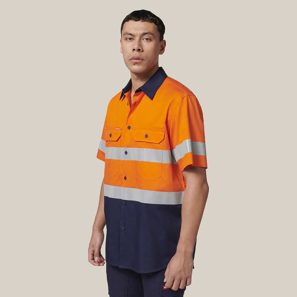Hard Yakka Mens Hi-Vis Shirt & Comfort Waist Pants Uniform Set Workwear HYSET002